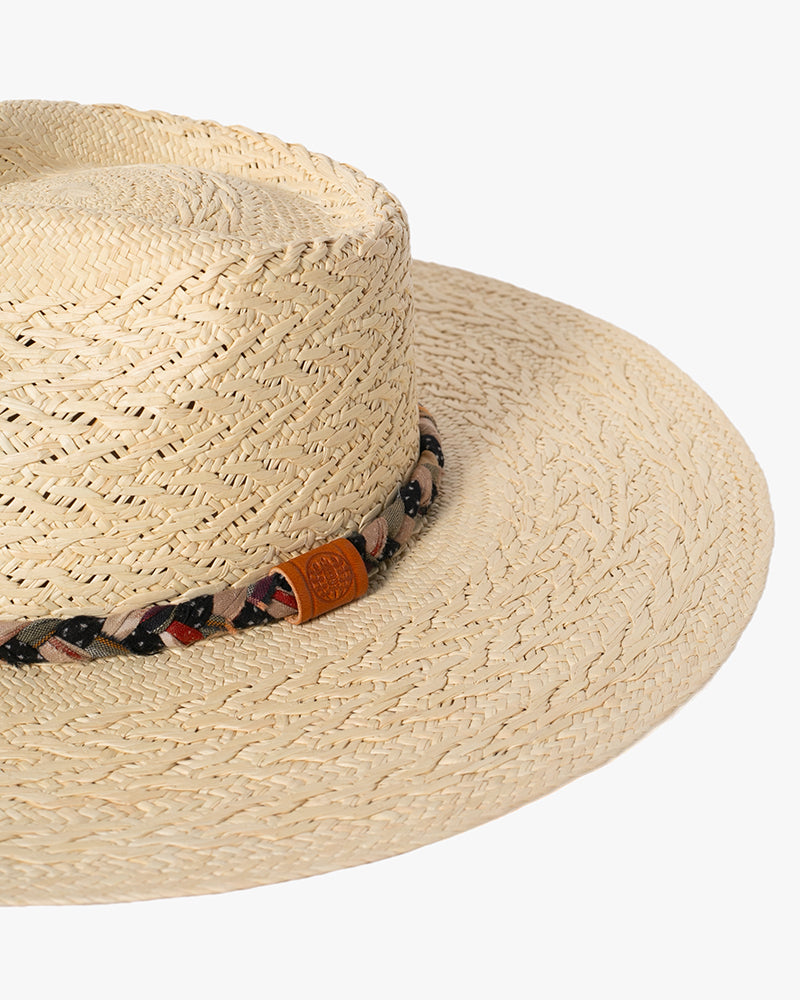 Kiriko Custom Panama Hat, Straw, Braided Shades of Indigo, Orange, and Burgundy
