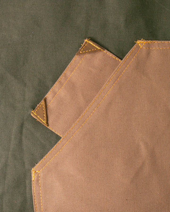 Kokoro Original Work Apron, Full, Canvas Two-Tone, Olive with Brown Pockets
