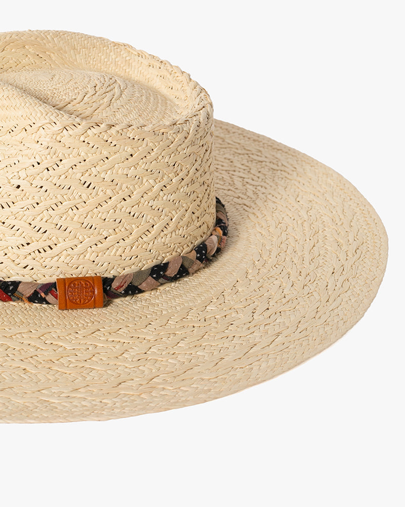 Kiriko Custom Panama Hat, Straw, Braided Shades of Indigo, Orange, and Burgundy