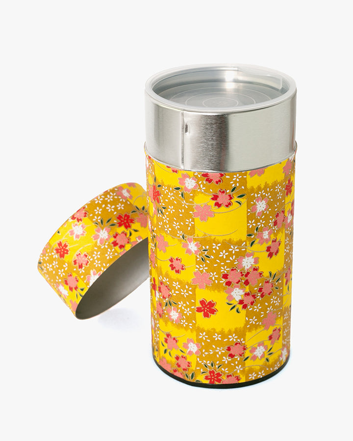 Tea Canister, Theanine, Washi Paper, Yellow and Mustard