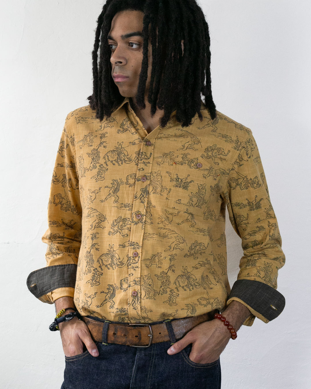 Kiriko Original Shirt, Long Sleeve Button-Up, Mustard Choju Giga