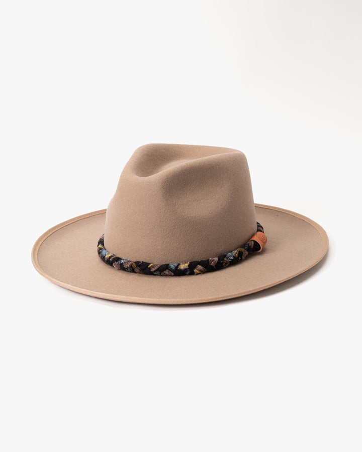 Kiriko Custom Wool Felt Hat, Camel with Braided Black and Yellow, Brixton, Indigo Kasuri and Burgundy Plaid