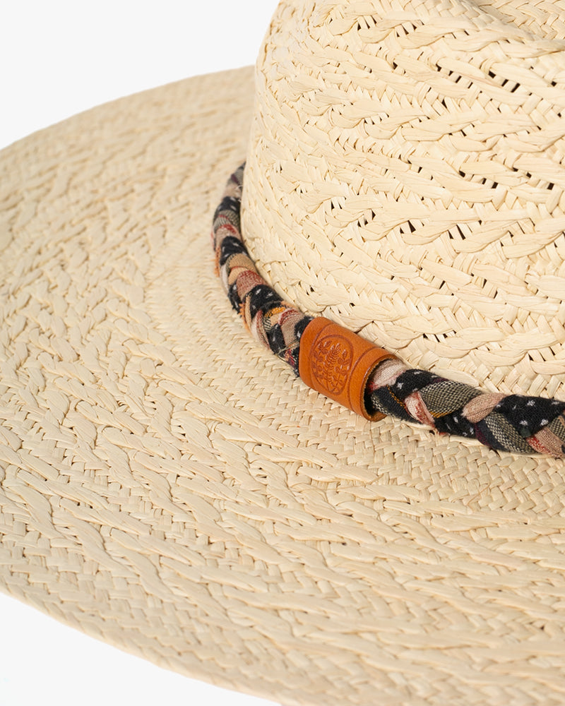 Kiriko Custom Panama Hat, Straw, Braided Shades of Indigo, Orange, and Burgundy