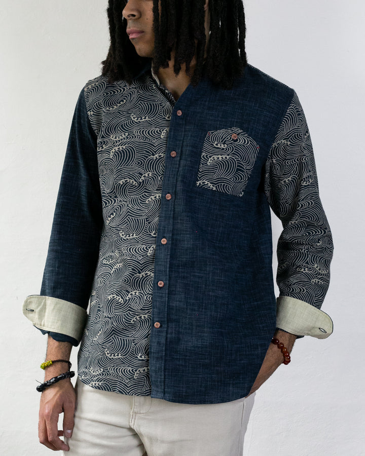 Kiriko Original Shirt, Long Sleeve Button-Up, Indigo Split Nami