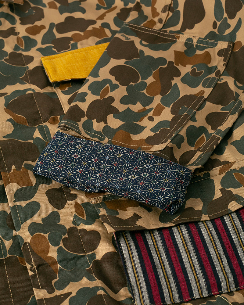 Kiriko Custom Military Jacket, Camo Patched, Obi Peacock 