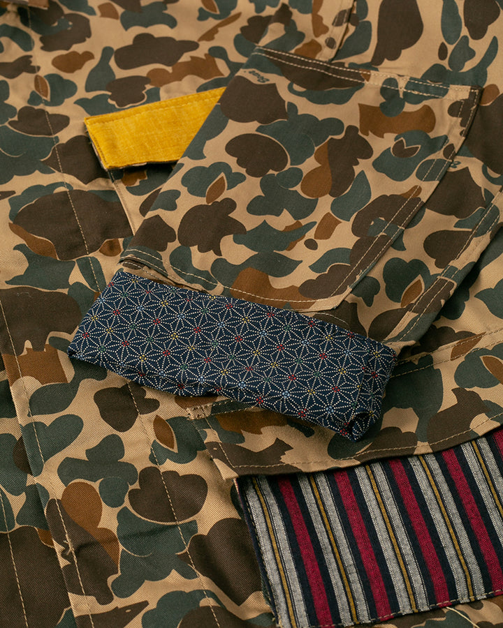 Kiriko Custom Military Jacket, Camo Patched, Obi Peacock 