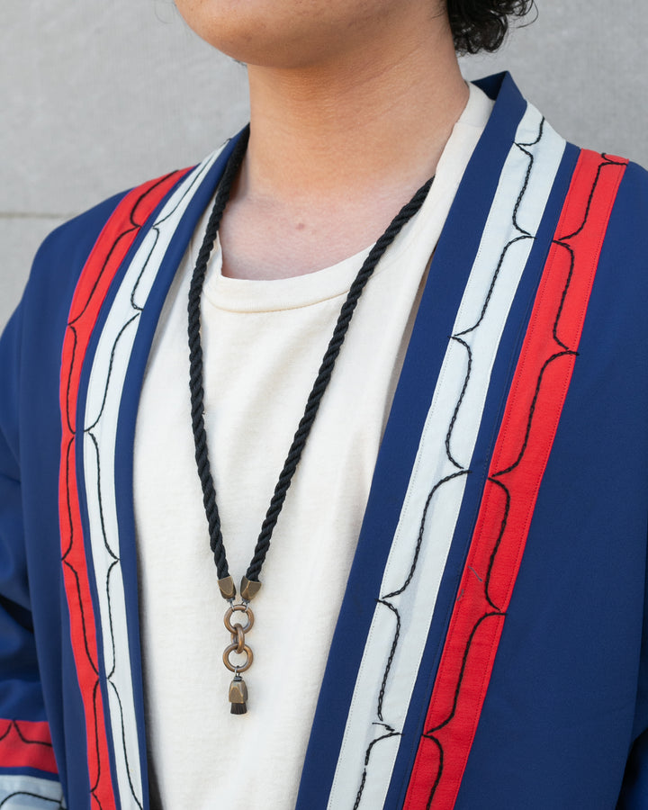 Vintage Ainu Jacket, Short, Blue with Red and White Patterns