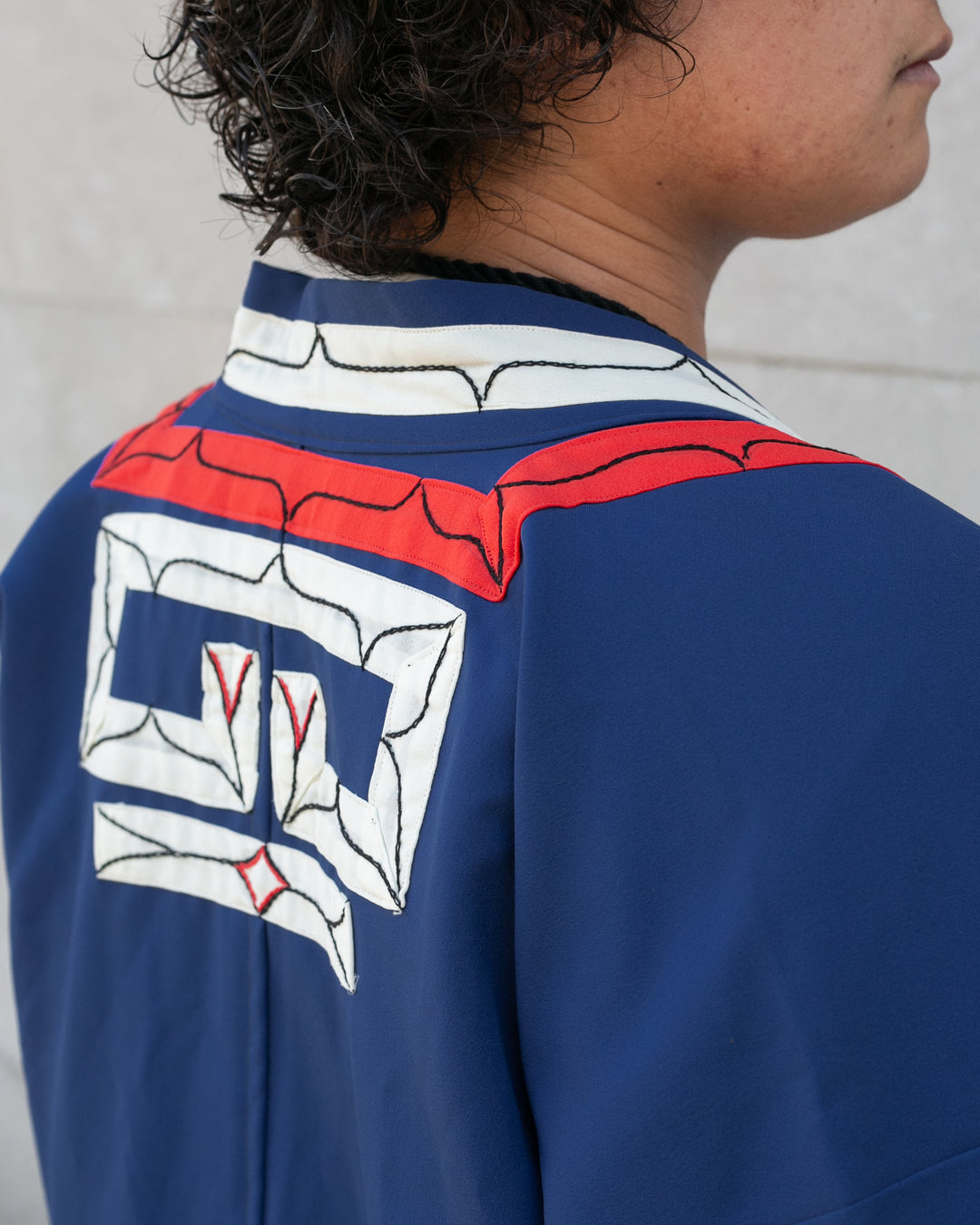 Vintage Ainu Jacket, Short, Blue with Red and White Patterns