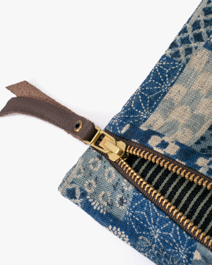 Kiriko Original Flat Zipper Pouch, Small, Washed Indigo Patchwork Style