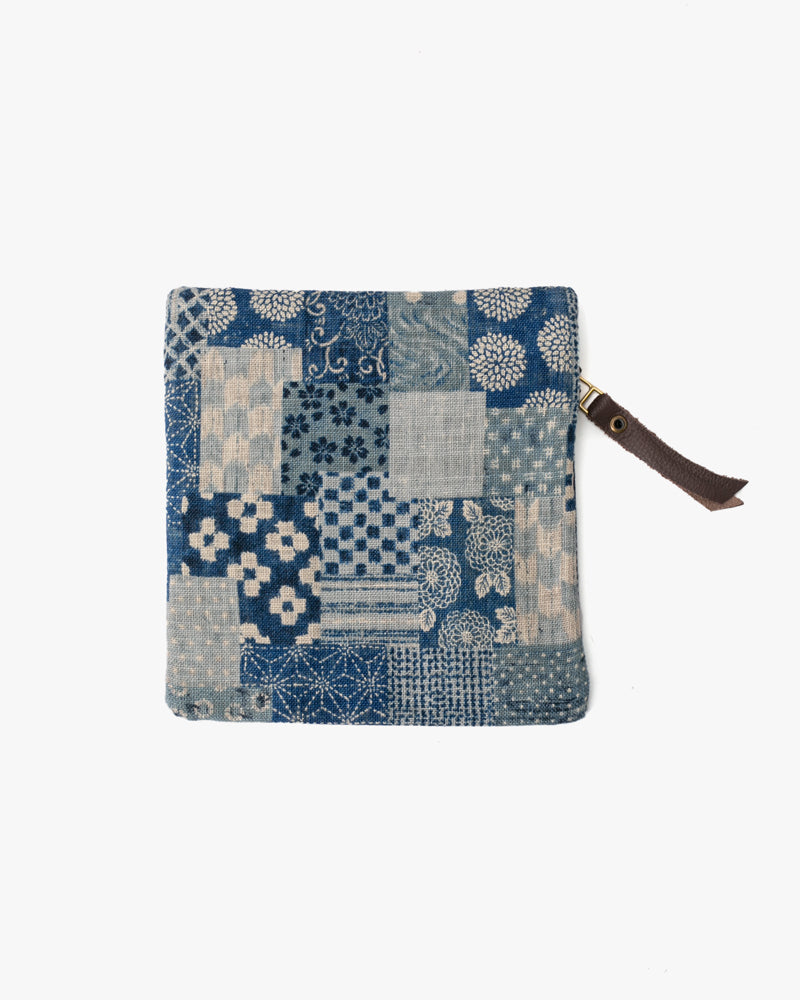 Kiriko Original Flat Zipper Pouch, Small, Washed Indigo Patchwork Style