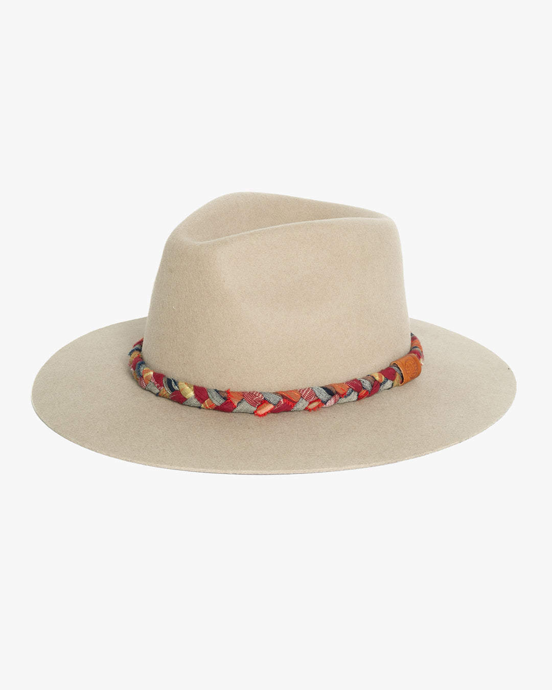 Kiriko Custom Wool Felt Hat, Camel with Braided Boro Fabric, Brixton, Red and Orange