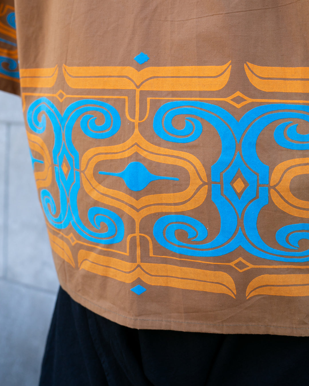 Vintage Ainu Jacket, Short, Light Brown with Teal and Orange Patterns