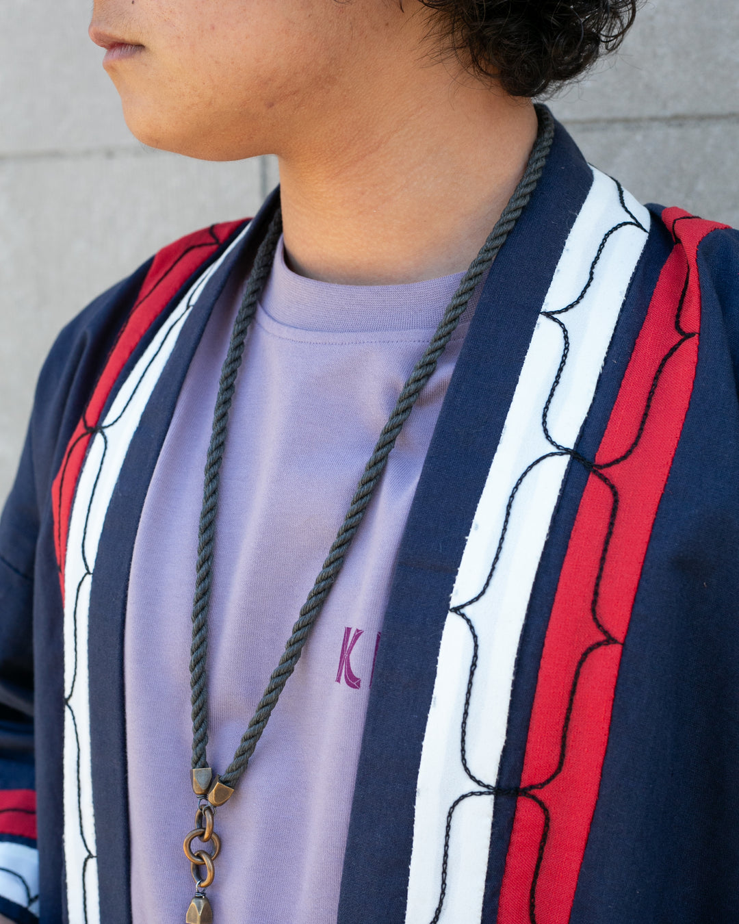 Vintage Ainu Jacket, Short, Indigo with Red and White Patterns