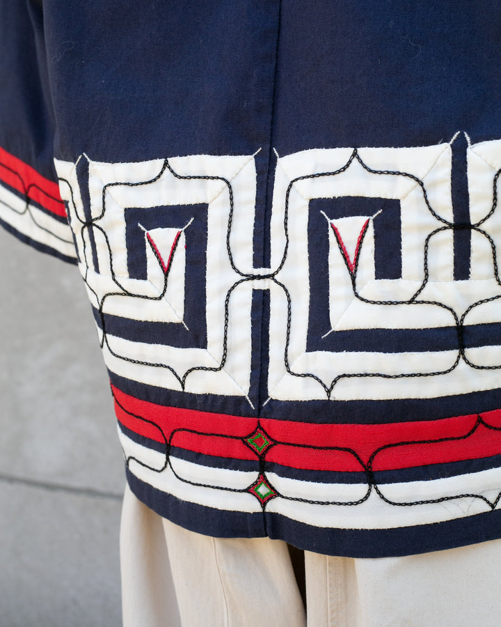 Vintage Ainu Jacket, Short, Indigo with Red and White Patterns