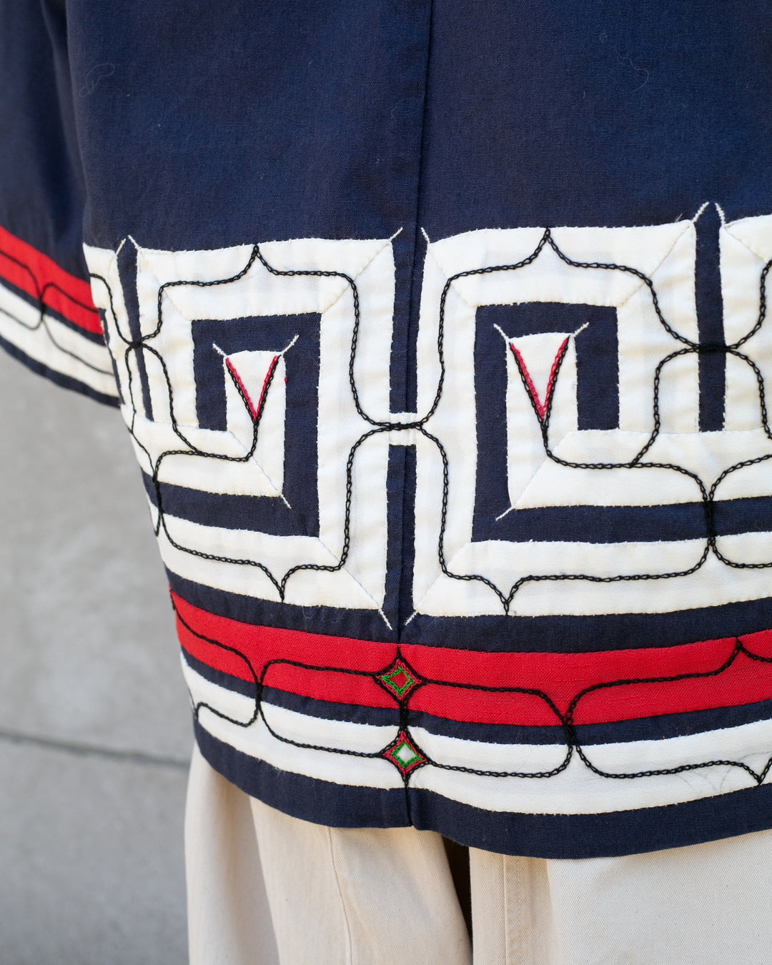 Vintage Ainu Jacket, Short, Indigo with Red and White Patterns