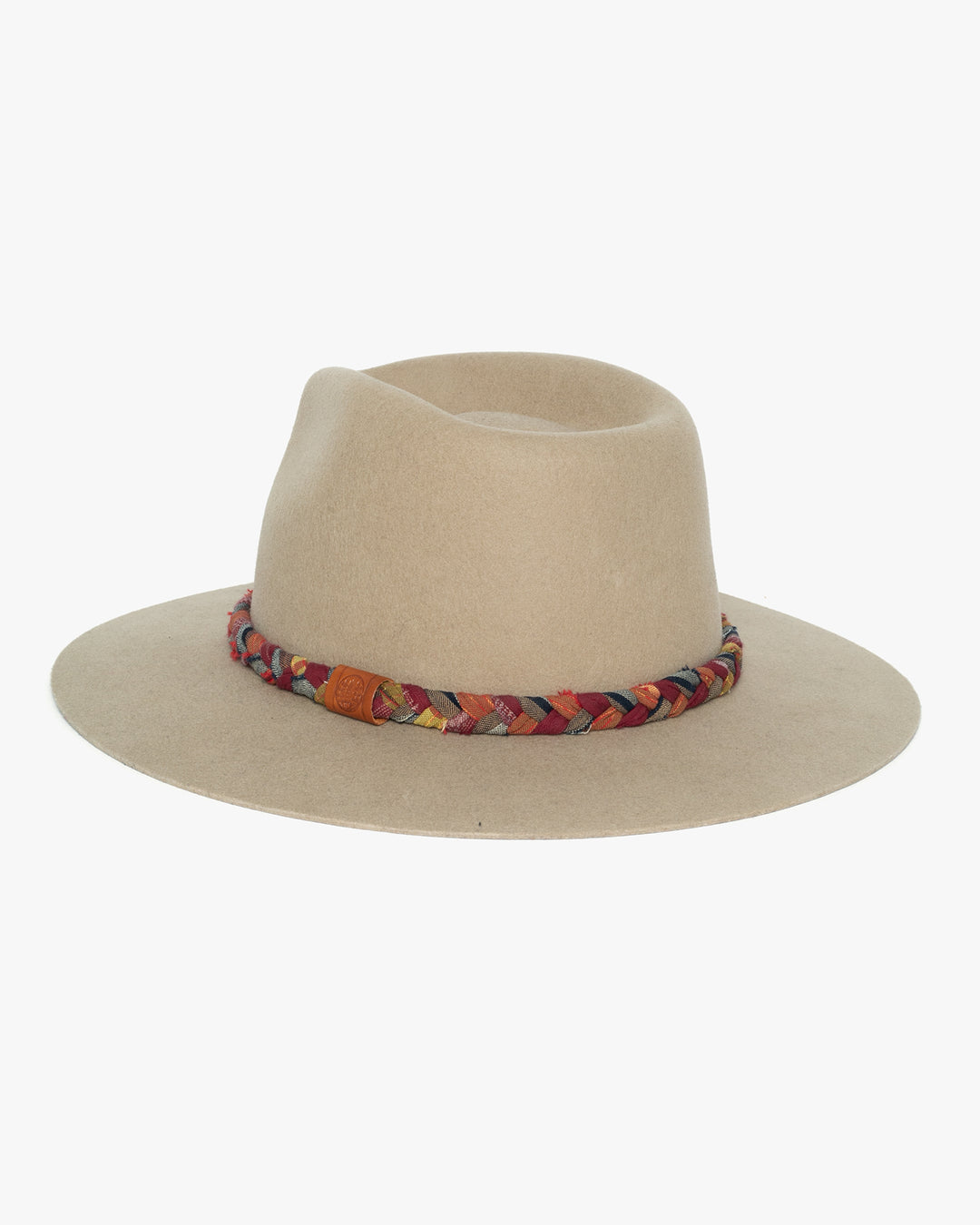 Kiriko Custom Wool Felt Hat, Camel with Braided Boro Fabric, Brixton, Red and Orange