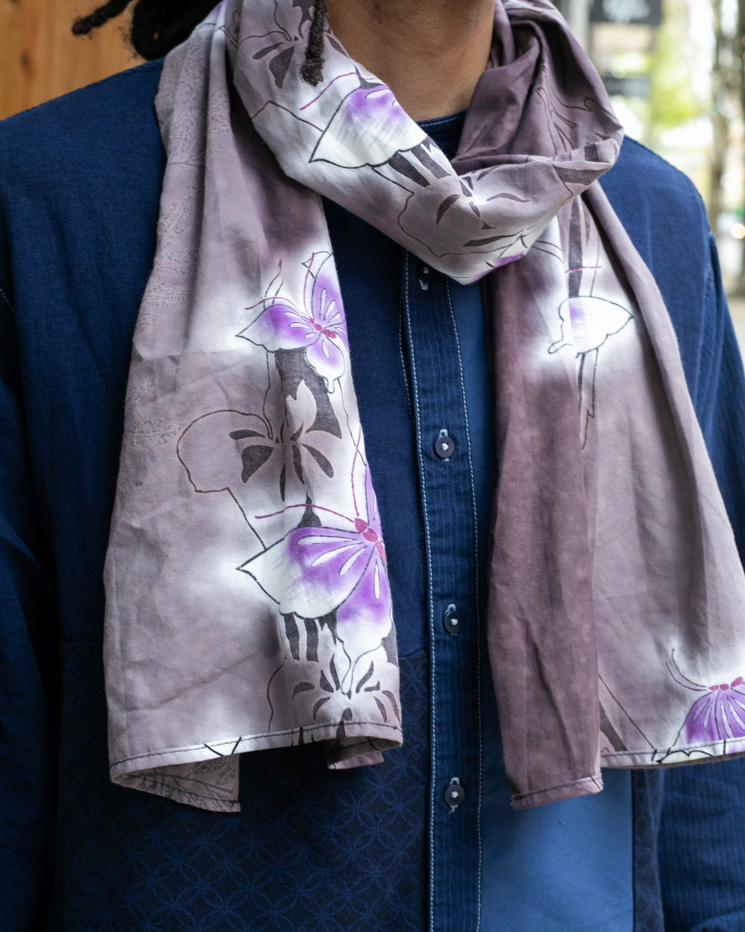Kiriko Original Scarf, Kiji, Yukata, Gray Butterfly