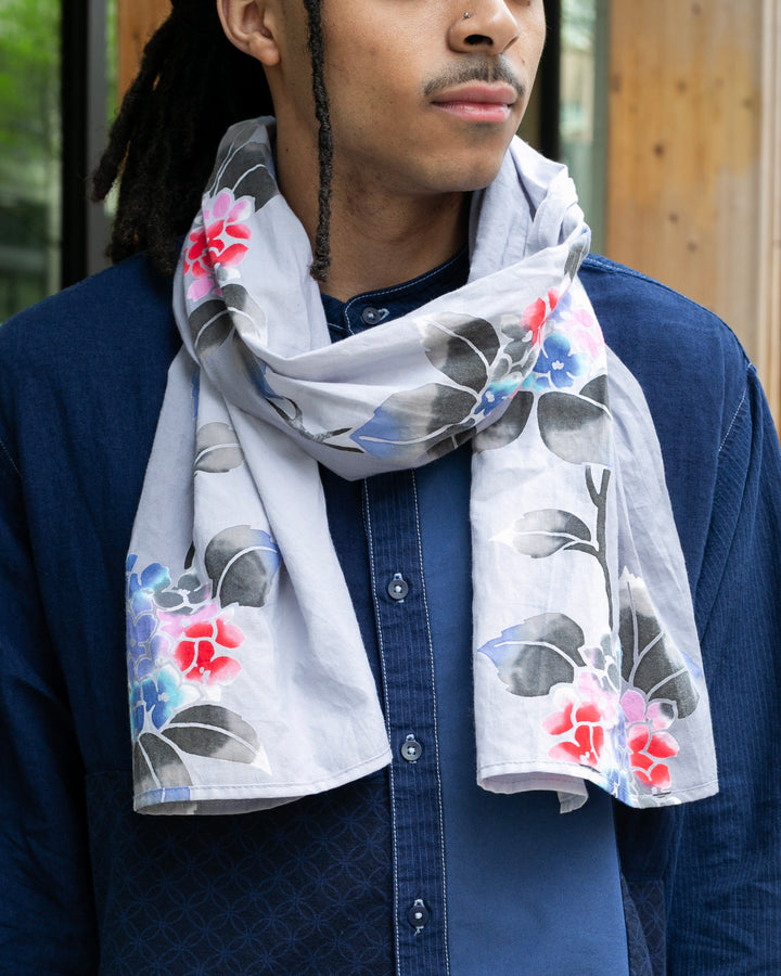 Yukata Scarf, Gray With Flowers