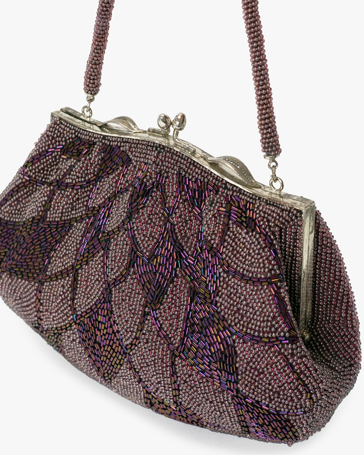 Vintage Bag, Purse, Beaded, Brown/Purple with Feathers