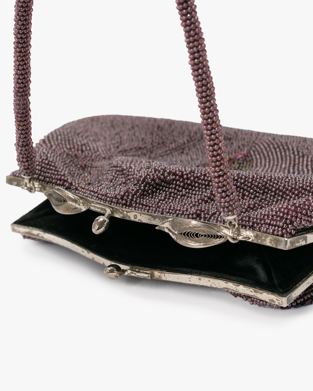 Vintage Bag, Purse, Beaded, Brown/Purple with Feathers
