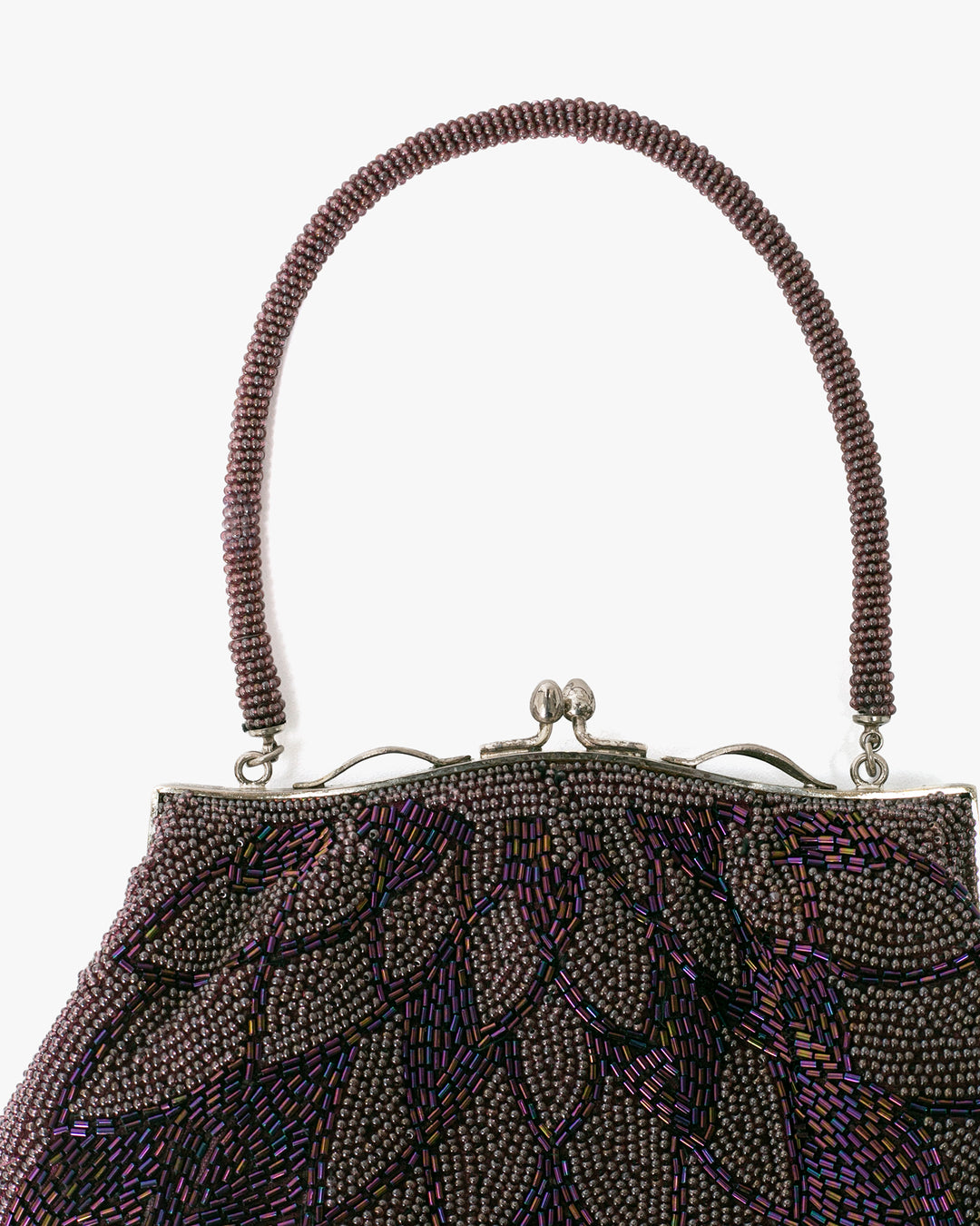 Vintage Bag, Purse, Beaded, Brown/Purple with Feathers