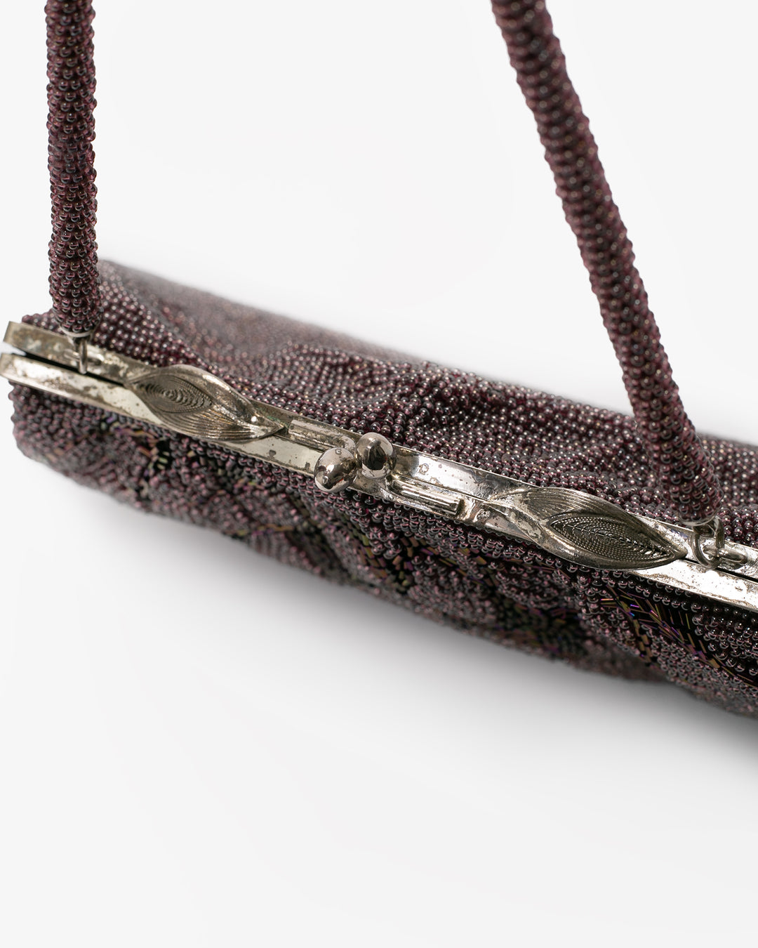 Vintage Bag, Purse, Beaded, Brown/Purple with Feathers