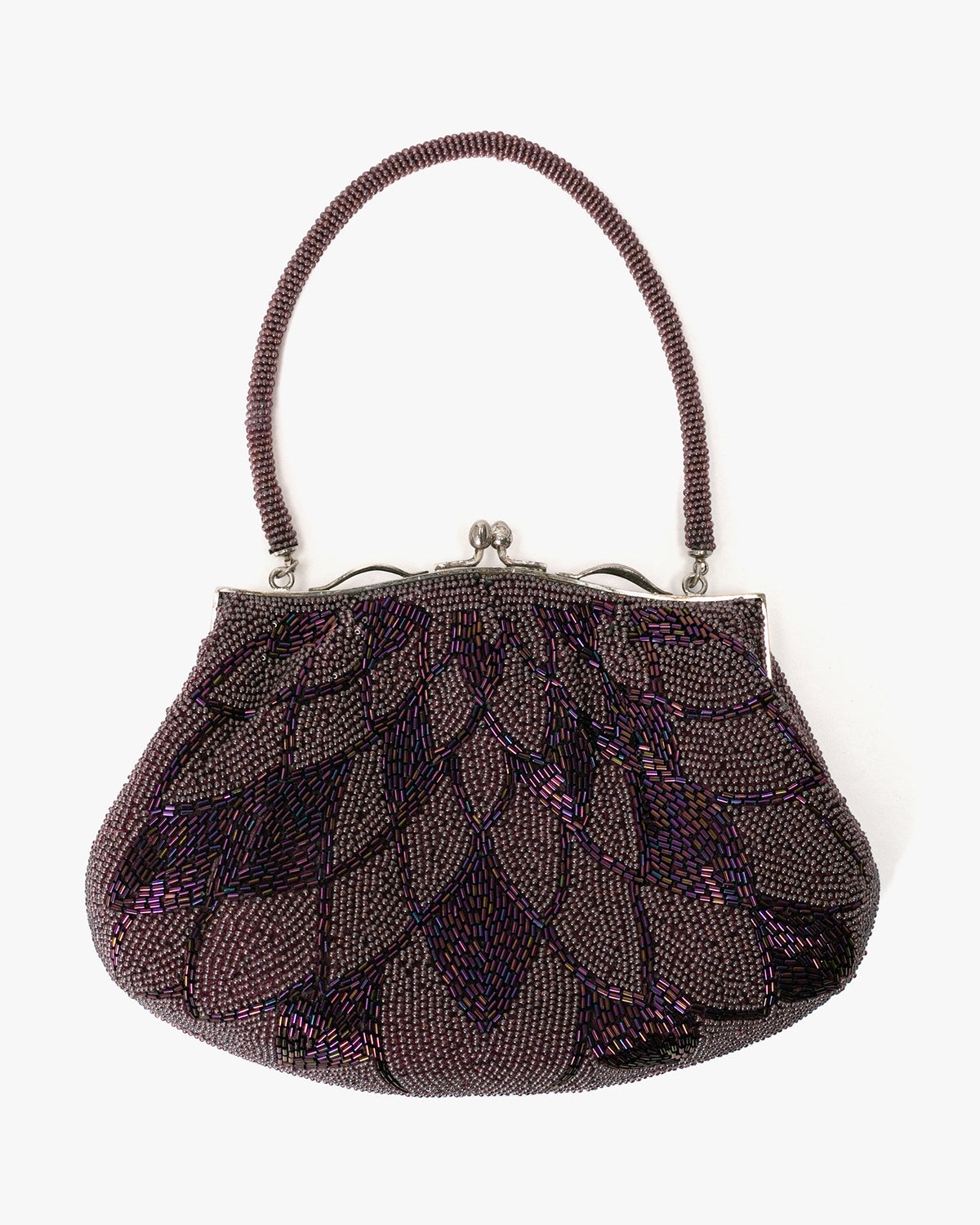 Vintage Bag, Purse, Beaded, Brown/Purple with Feathers