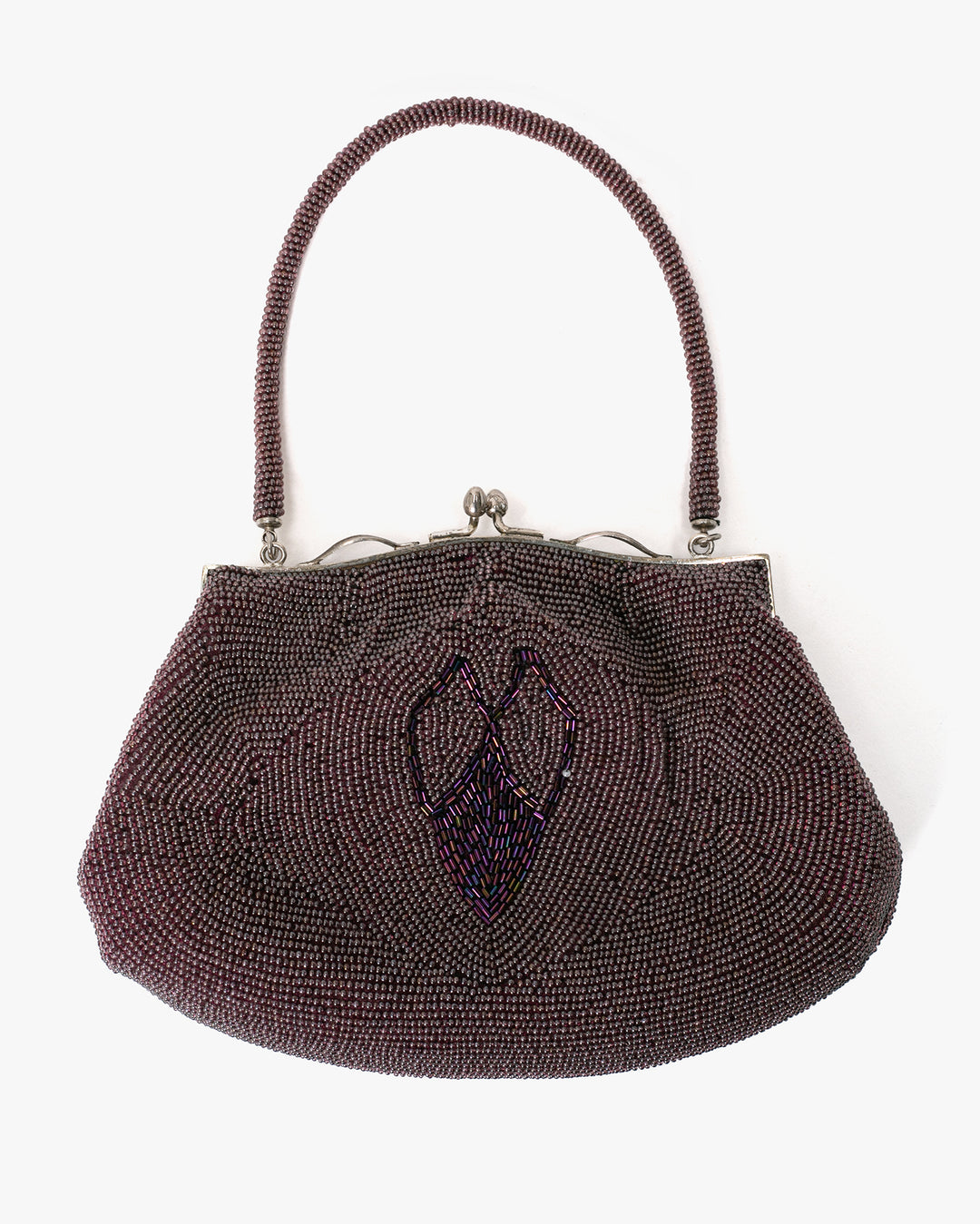 Vintage Bag, Purse, Beaded, Brown/Purple with Feathers