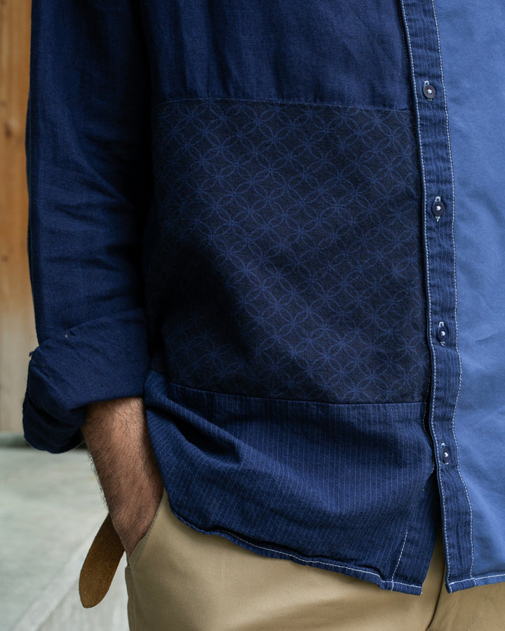Kiriko Original Shirt, Long Sleeve Button-Up, Patched Mandarin Collar, Shippou, Custom Dyed