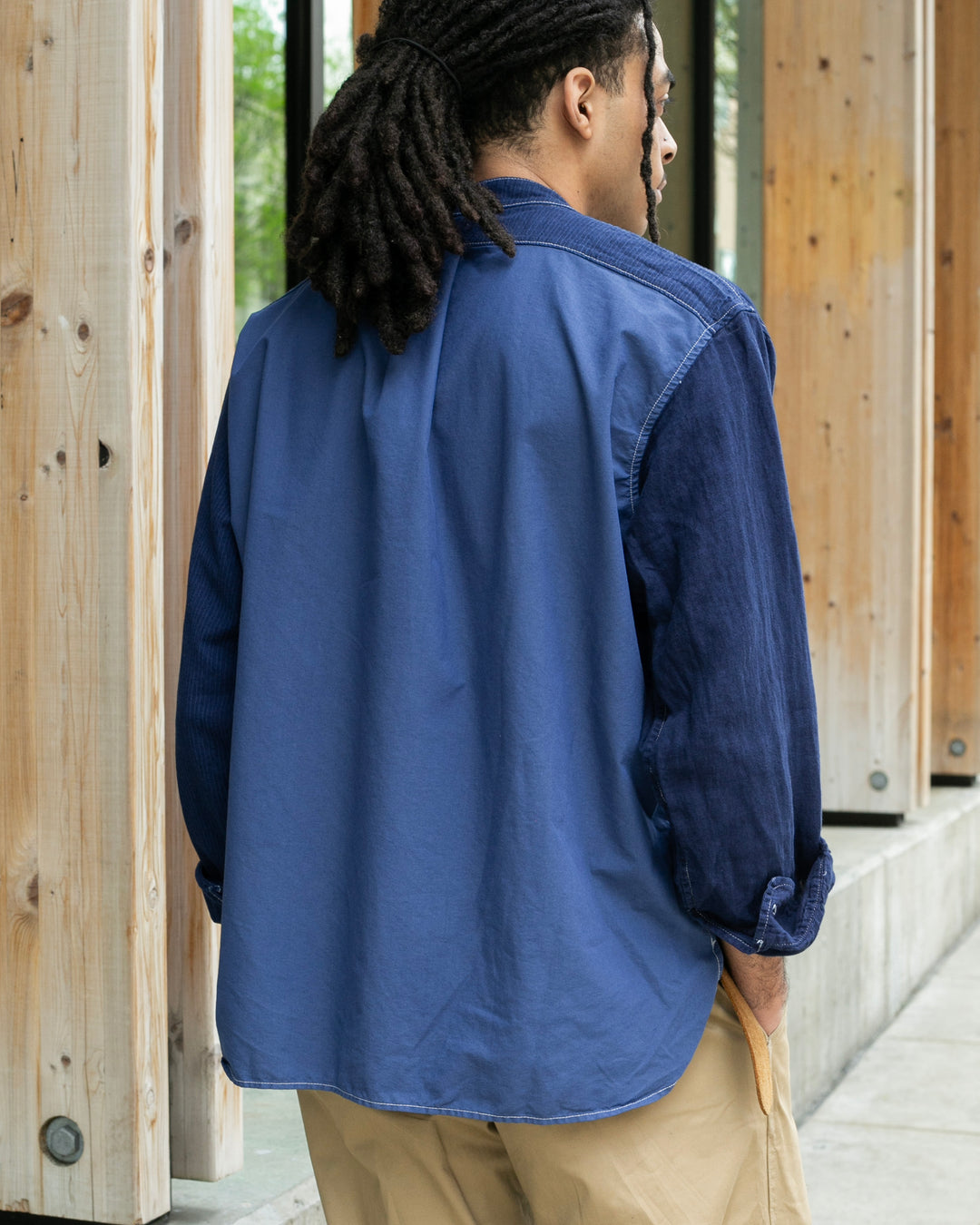 Kiriko Original Shirt, Long Sleeve Button-Up, Patched Mandarin Collar, Shippou, Custom Dyed