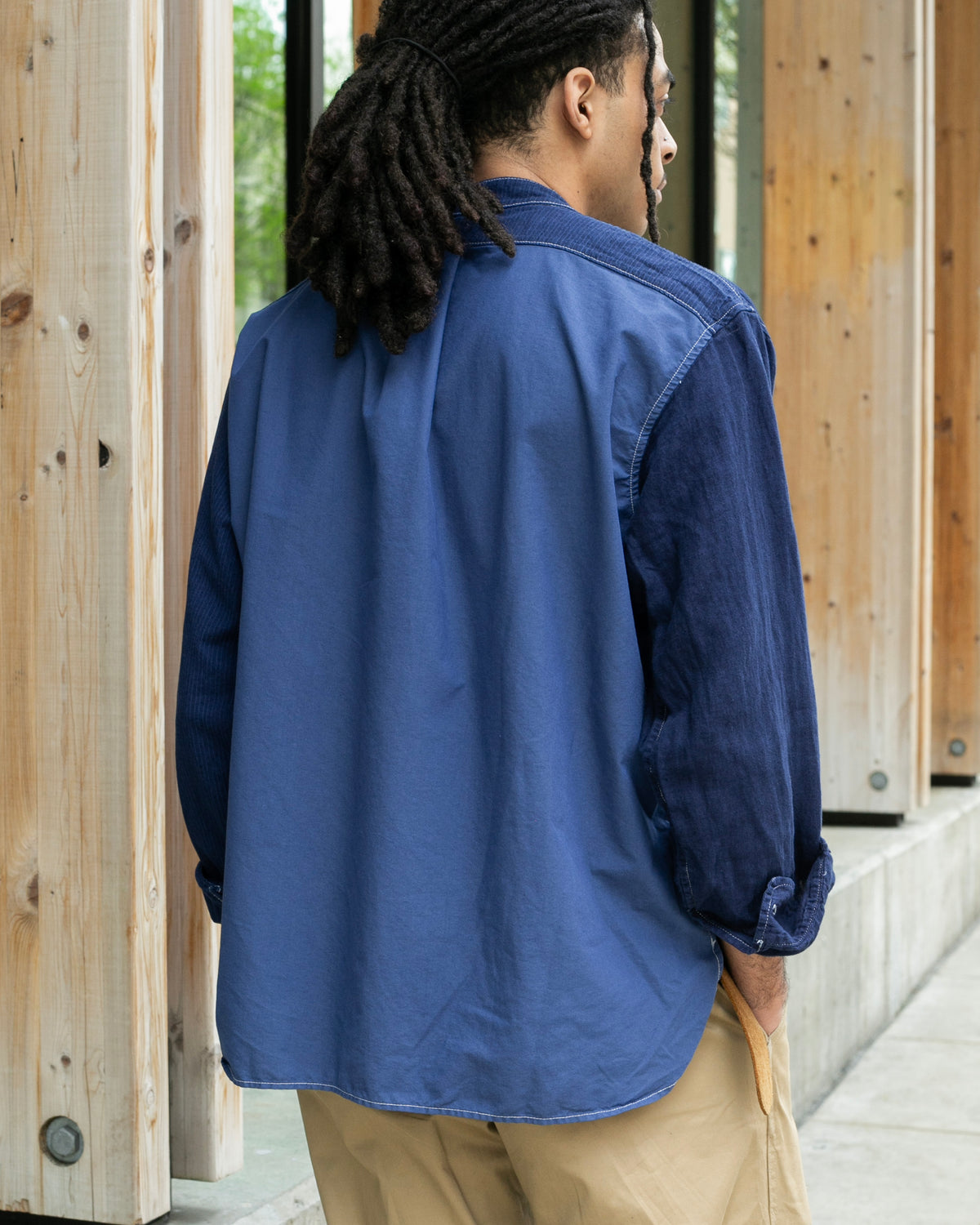 Kiriko Original Shirt, Long Sleeve Button-Up, Patched Mandarin Collar, Shippou, Custom Dyed