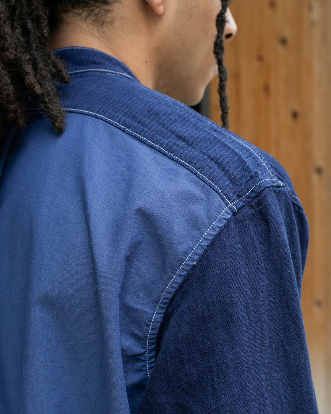 Kiriko Original Shirt, Long Sleeve Button-Up, Patched Mandarin Collar, Shippou, Custom Dyed
