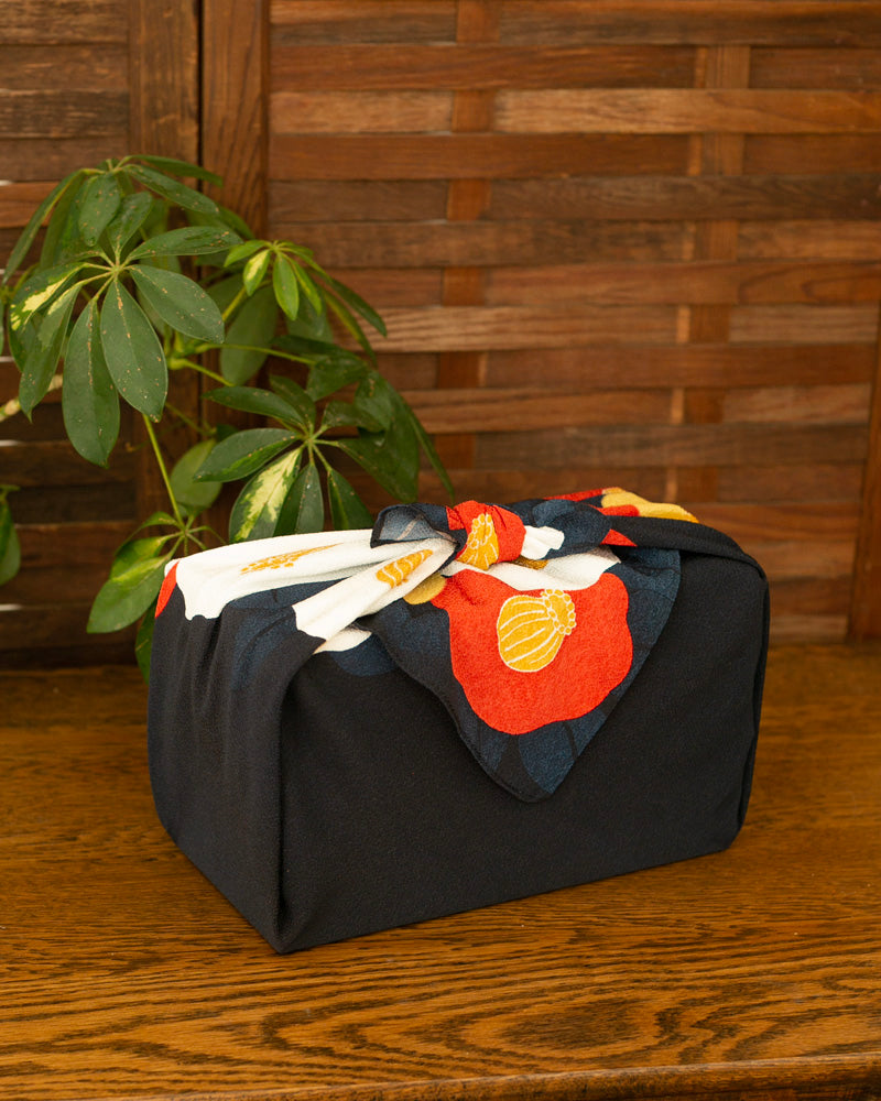 Modern Furoshiki, Musubi, Koetsu Chirimen Yuzen Dying, Camellia x 27.5" x 27.5"