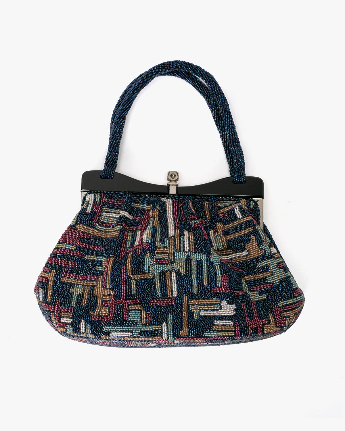 Vintage Bag, Purse, Beaded, Blue with Multi Abstract