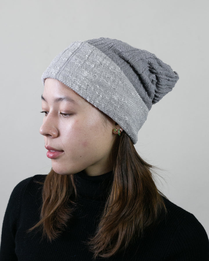 Kobo Oriza Knit Cap, Multi Functional, Cotton, Split Ash Grey and Light Grey, 9˝