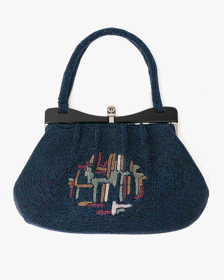 Vintage Bag, Purse, Beaded, Blue with Multi Abstract