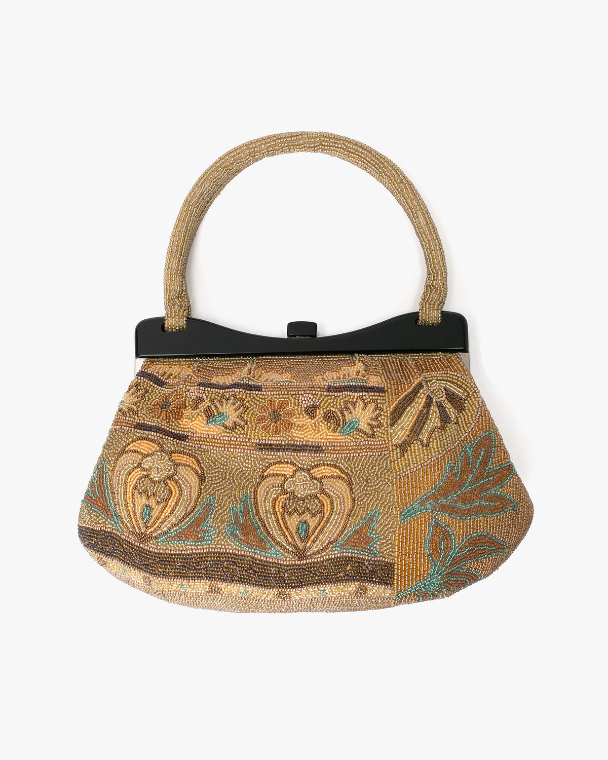 Vintage Bag, Purse, Beaded, Gold with Multi Designs and Clasp