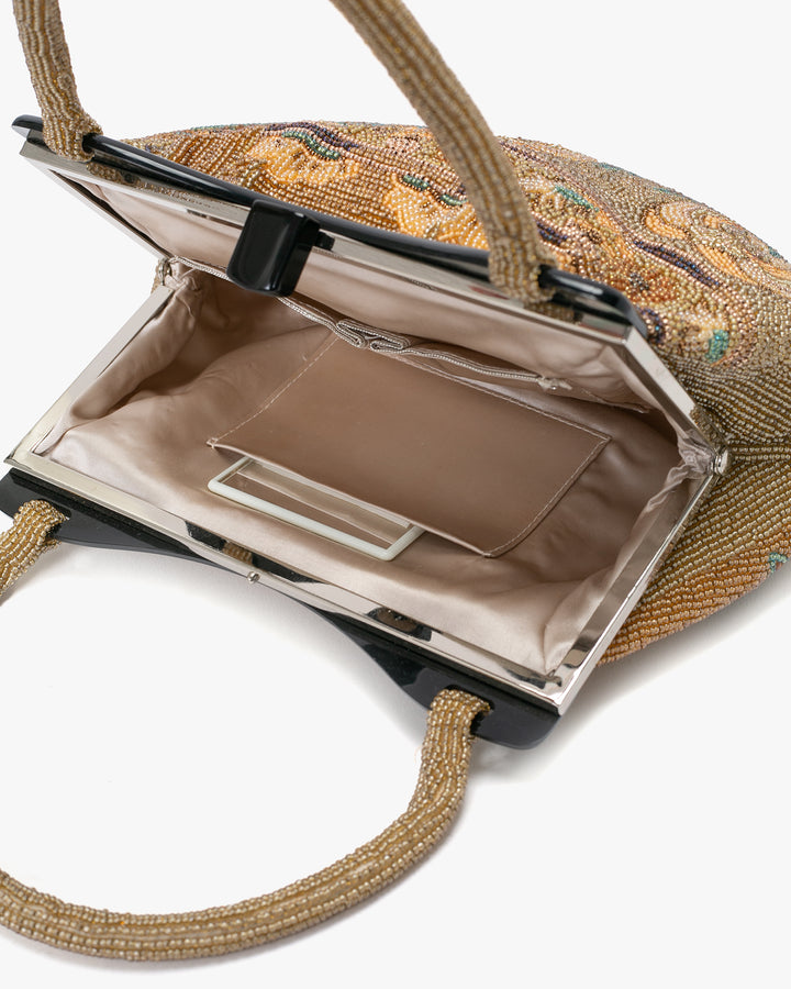 Vintage Bag, Purse, Beaded, Gold with Multi Designs and Clasp