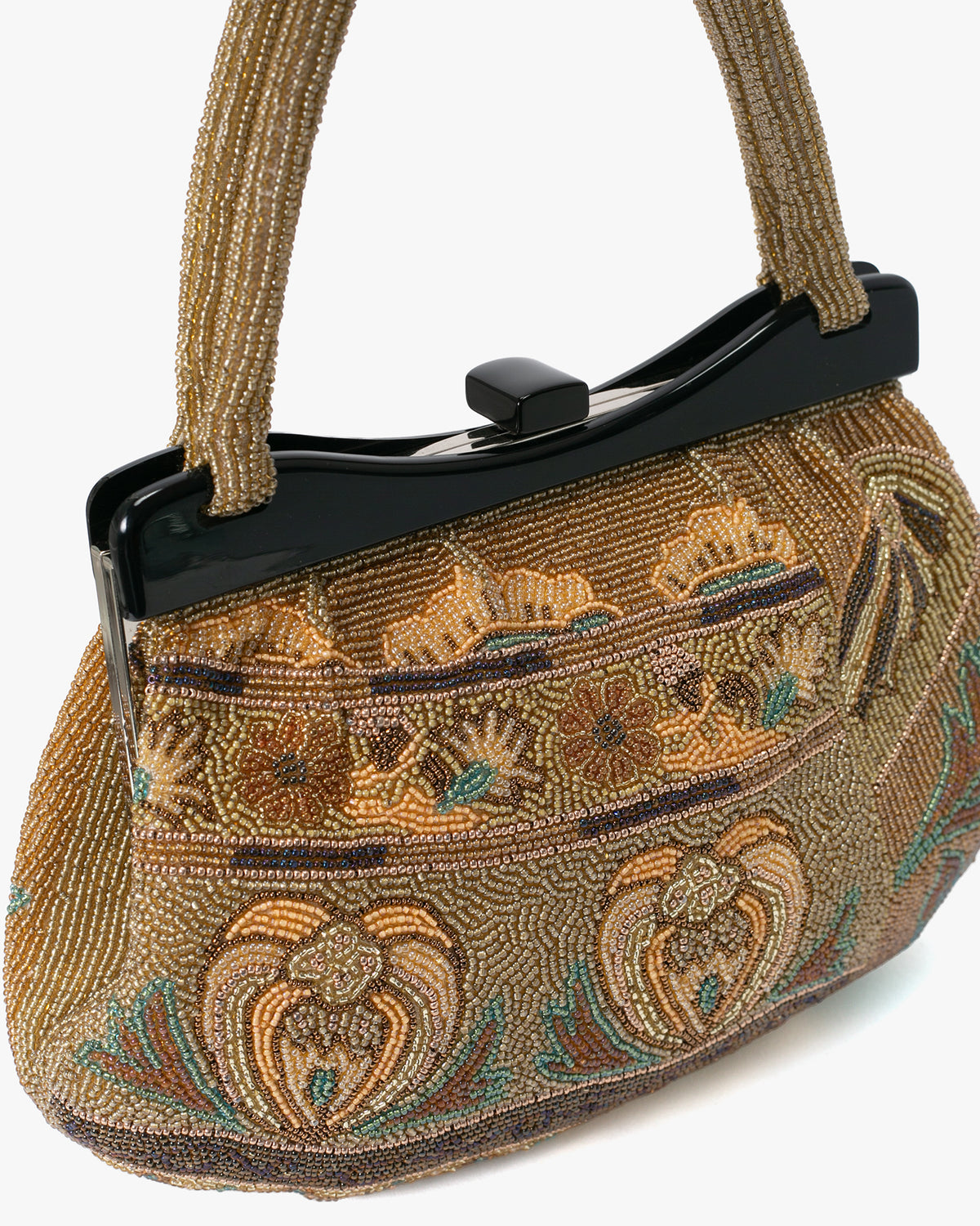 Vintage Bag, Purse, Beaded, Gold with Multi Designs and Clasp