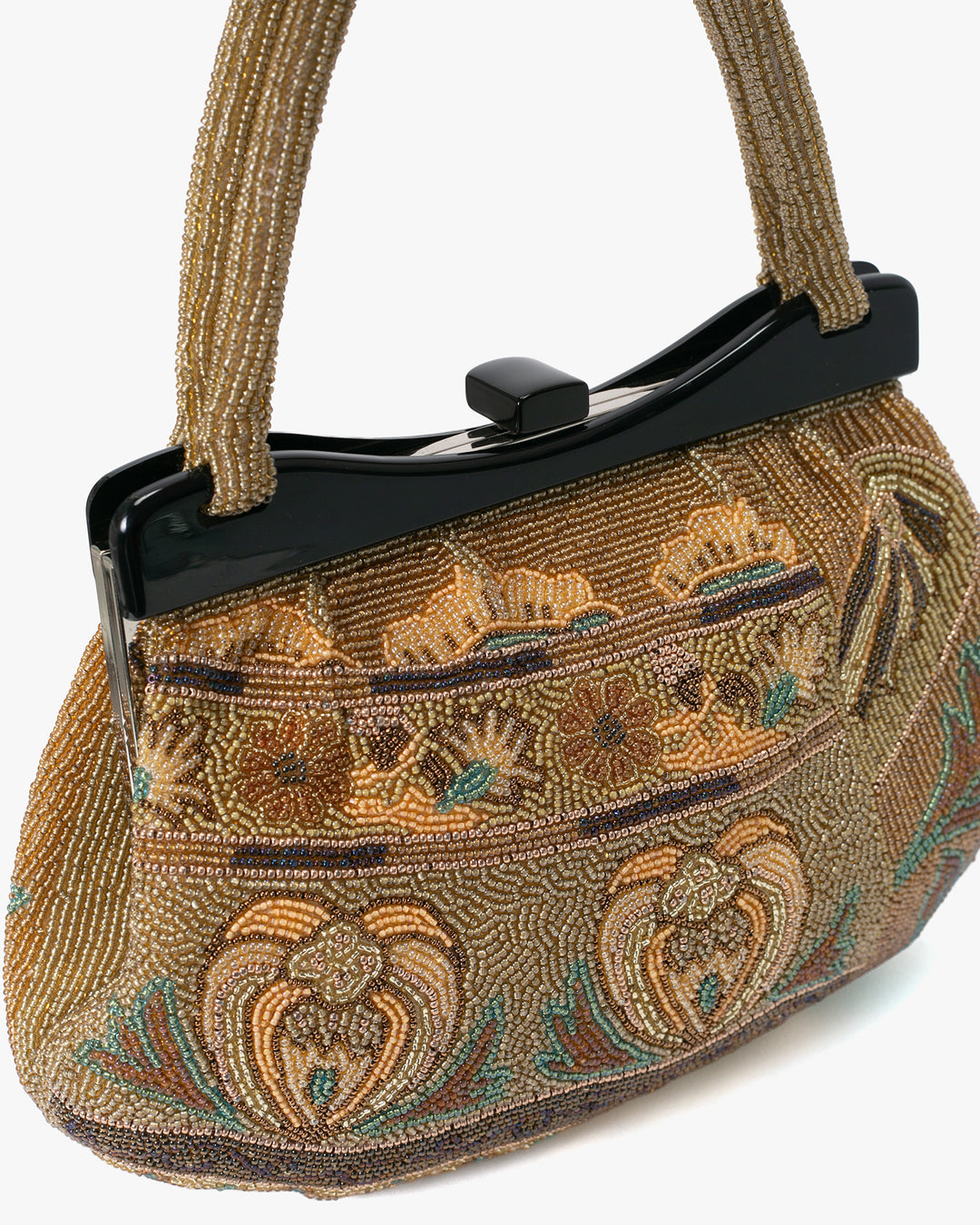 Vintage Bag, Purse, Beaded, Gold with Multi Designs and Clasp
