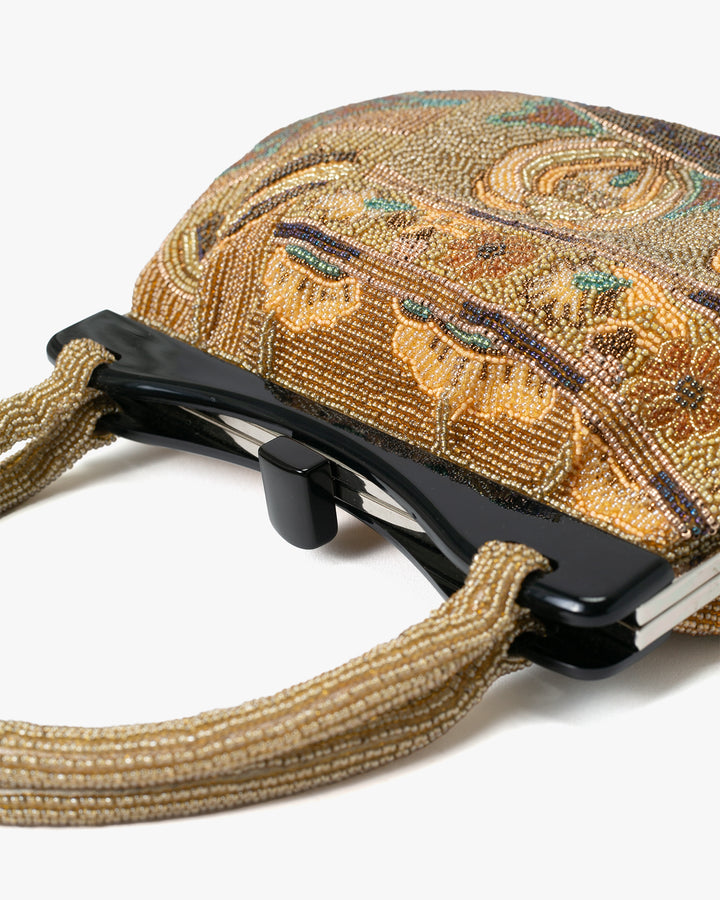 Vintage Bag, Purse, Beaded, Gold with Multi Designs and Clasp