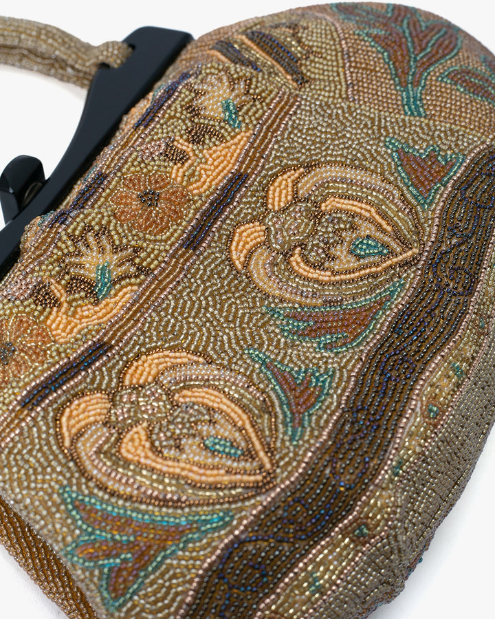 Vintage Bag, Purse, Beaded, Gold with Multi Designs and Clasp