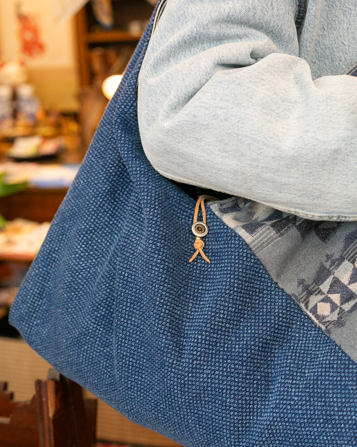 Kiriko Original Tsuno Tote, Sashi-Ori, Washed Indigo with Slate Blue Pendleton Fabric
