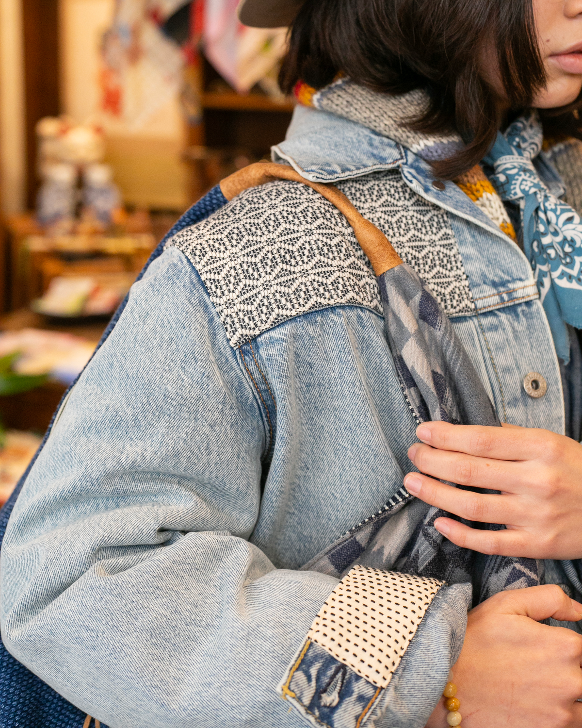 Kiriko Original Tsuno Tote, Sashi-Ori, Washed Indigo with Slate Blue Pendleton Fabric
