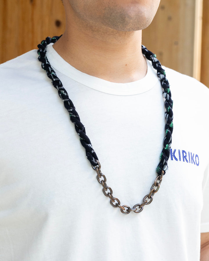 Boet x Kiriko Necklace, Dark Indigo with White and Green Kasuri