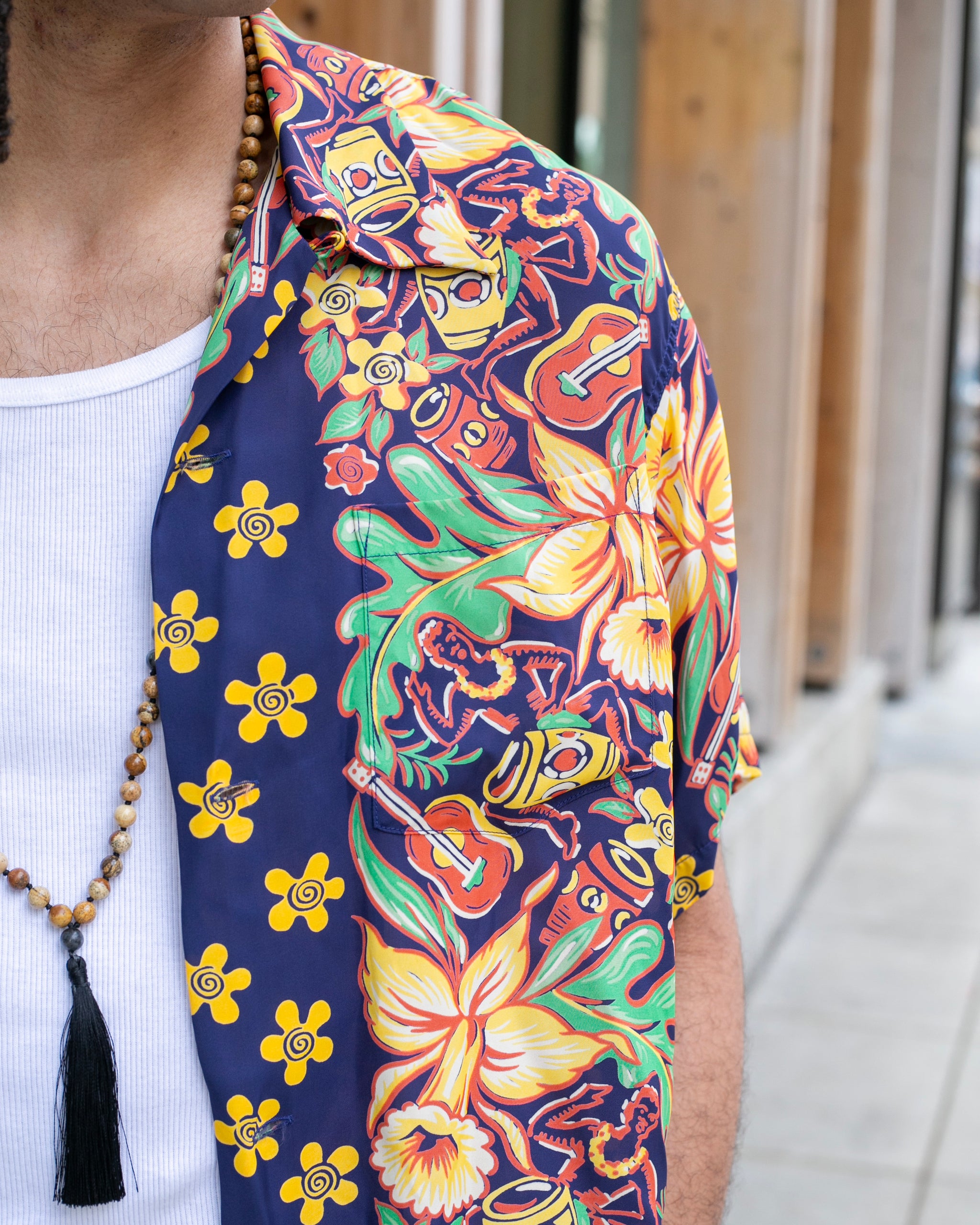 Japanese Repro, Short Sleeve Aloha Shirt, Sun Surf Brand, Navy