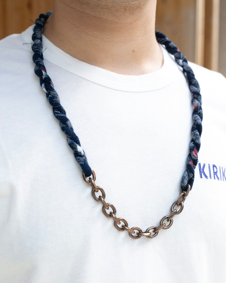 Boet x Kiriko Necklace, Indigo with White and Red Kasuri