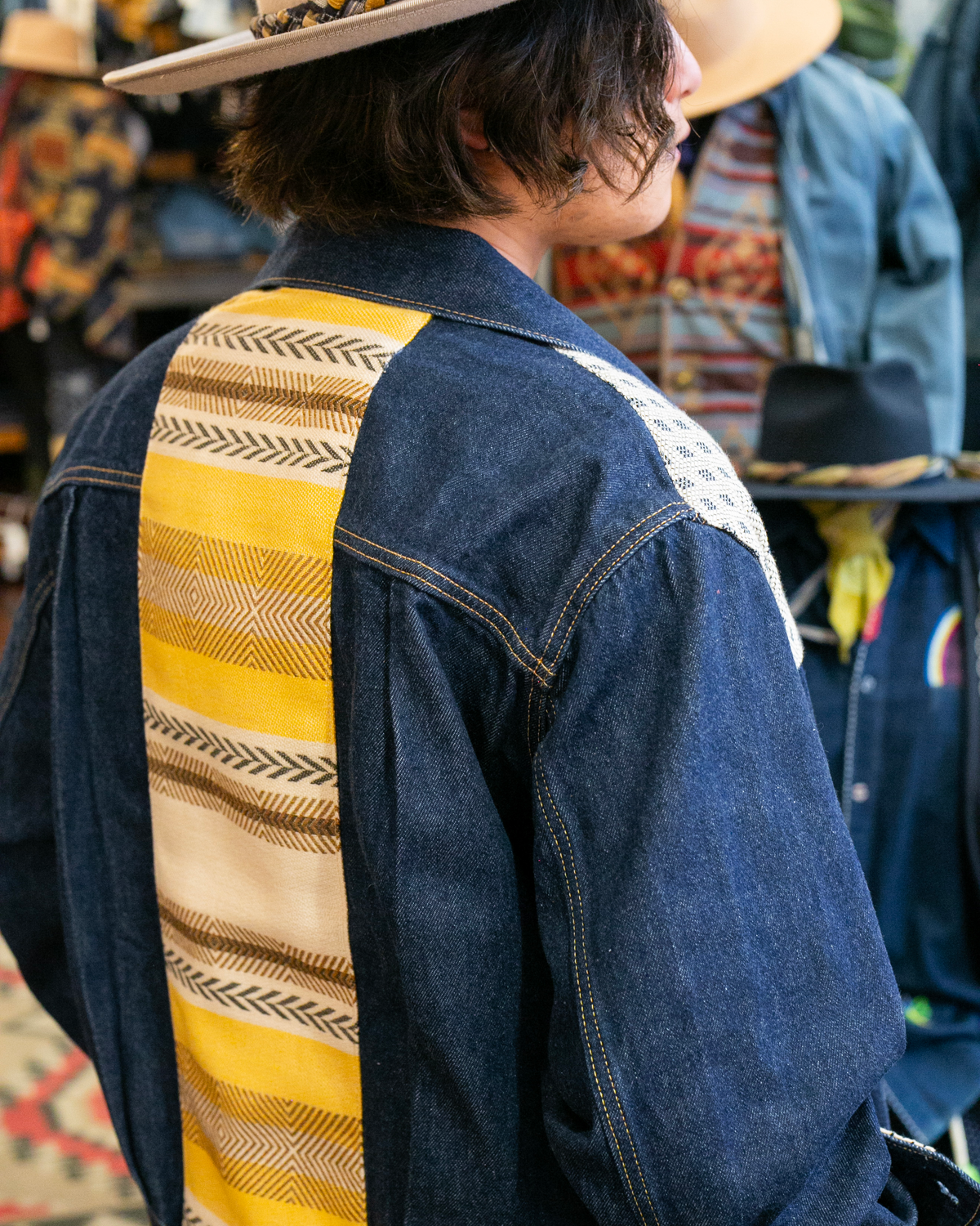 Kiriko Custom, Levi's Jacket, Dark Wash Patched with Sashiko and Pendleton Fabric