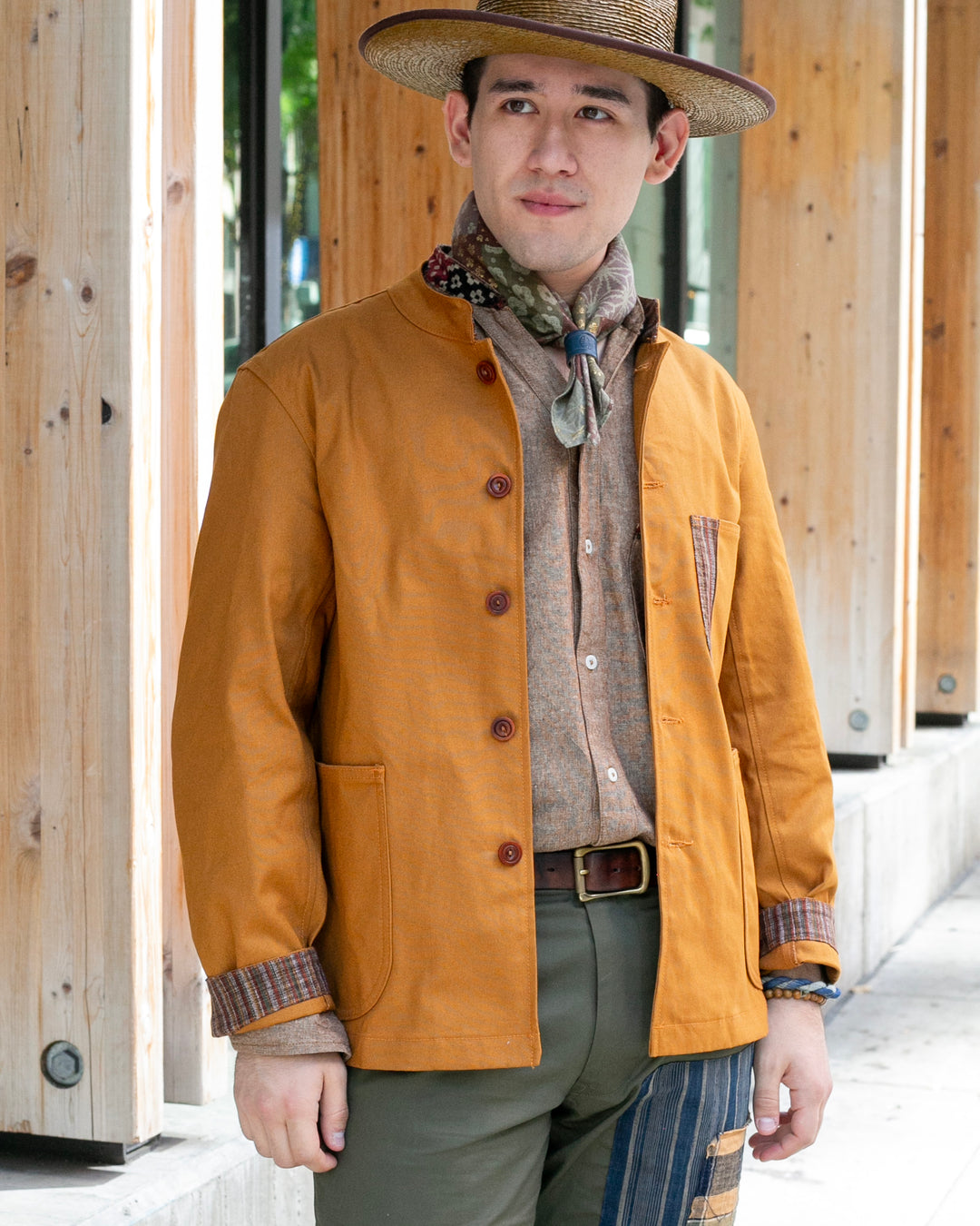 Kiriko Original Mandarin Collar Lightweight Jacket, Mustard