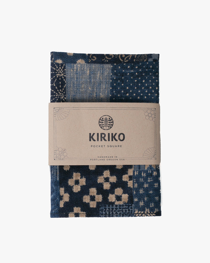 Kiriko Original Pocket Square, Indigo Patchwork Style